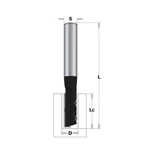 Straight Shank Router Bit for Grooving D=16mm, S=8mm, Lc=30mm, L=90mm, Z2 – T.C.T. (Carbide) – Vatzo
