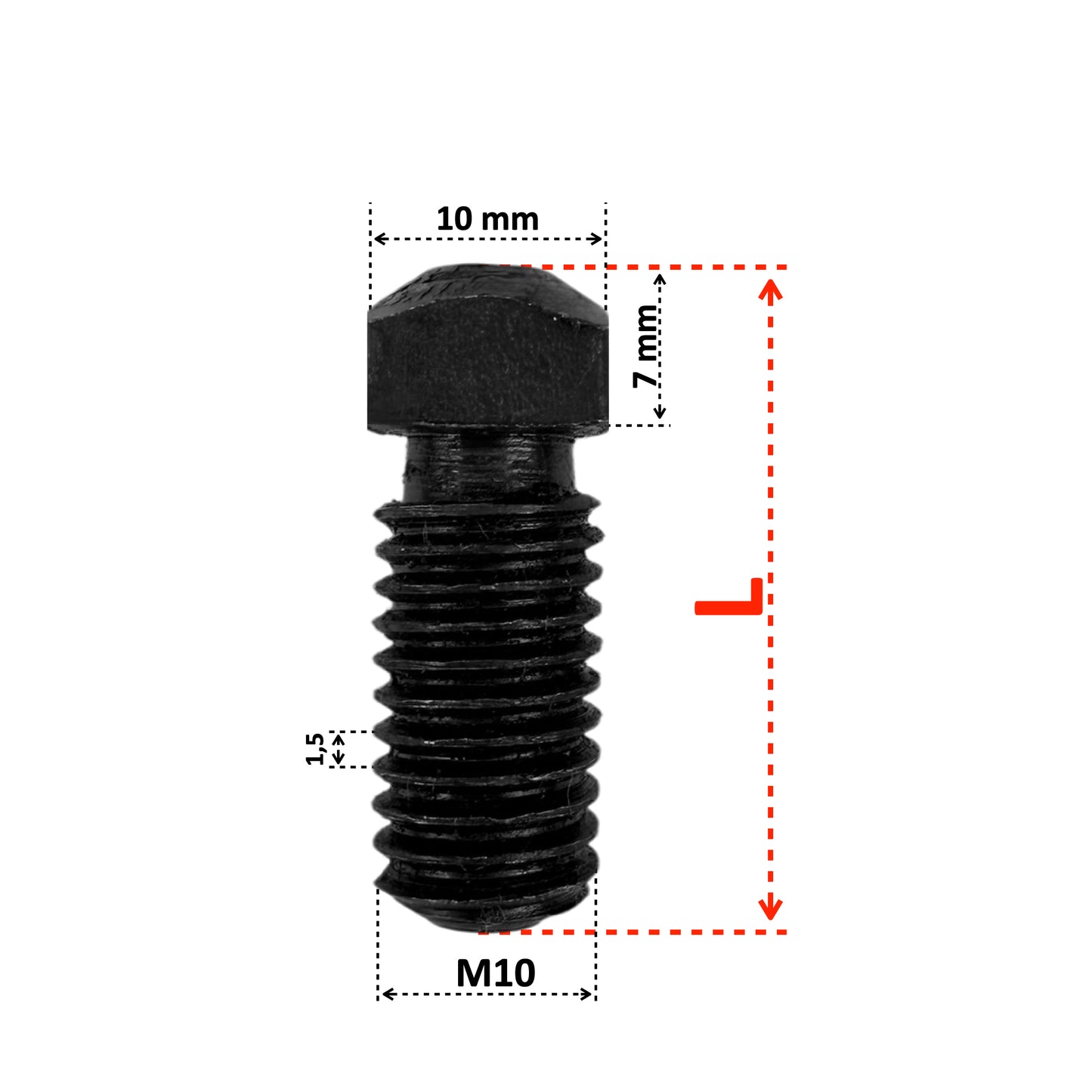 Set of 5 Square Head Bolts for Jointer-Planer M10 x 1.5 Pitch
