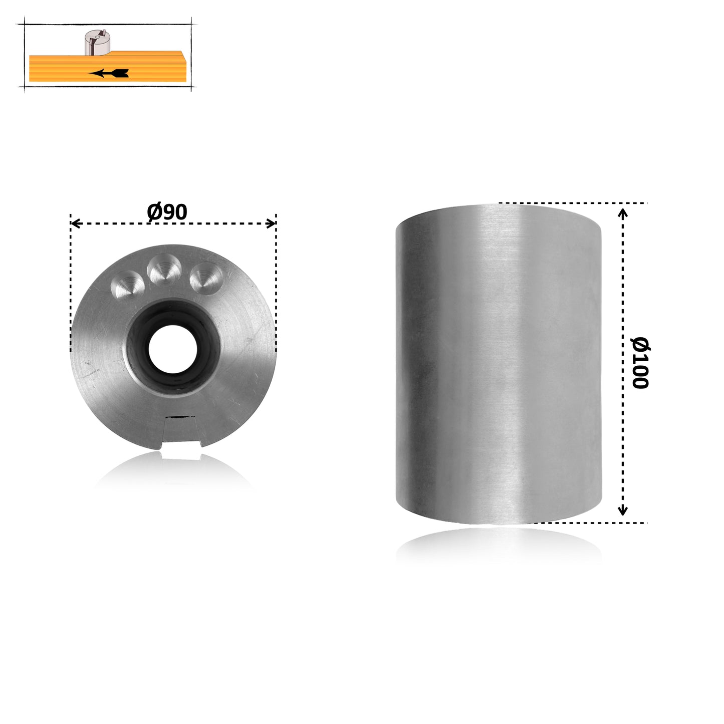 Cylindrical Sanding Drum Ø90 x 100 mm, Aluminum – Wedge System