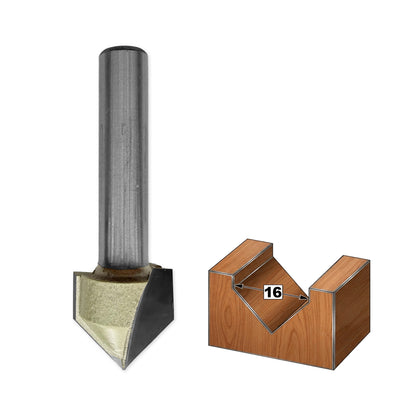 V-Groove Router Bit D=16mm, S=8mm, Lc=16mm, Z2 – T.C.T. (Carbide) – Vatzo
