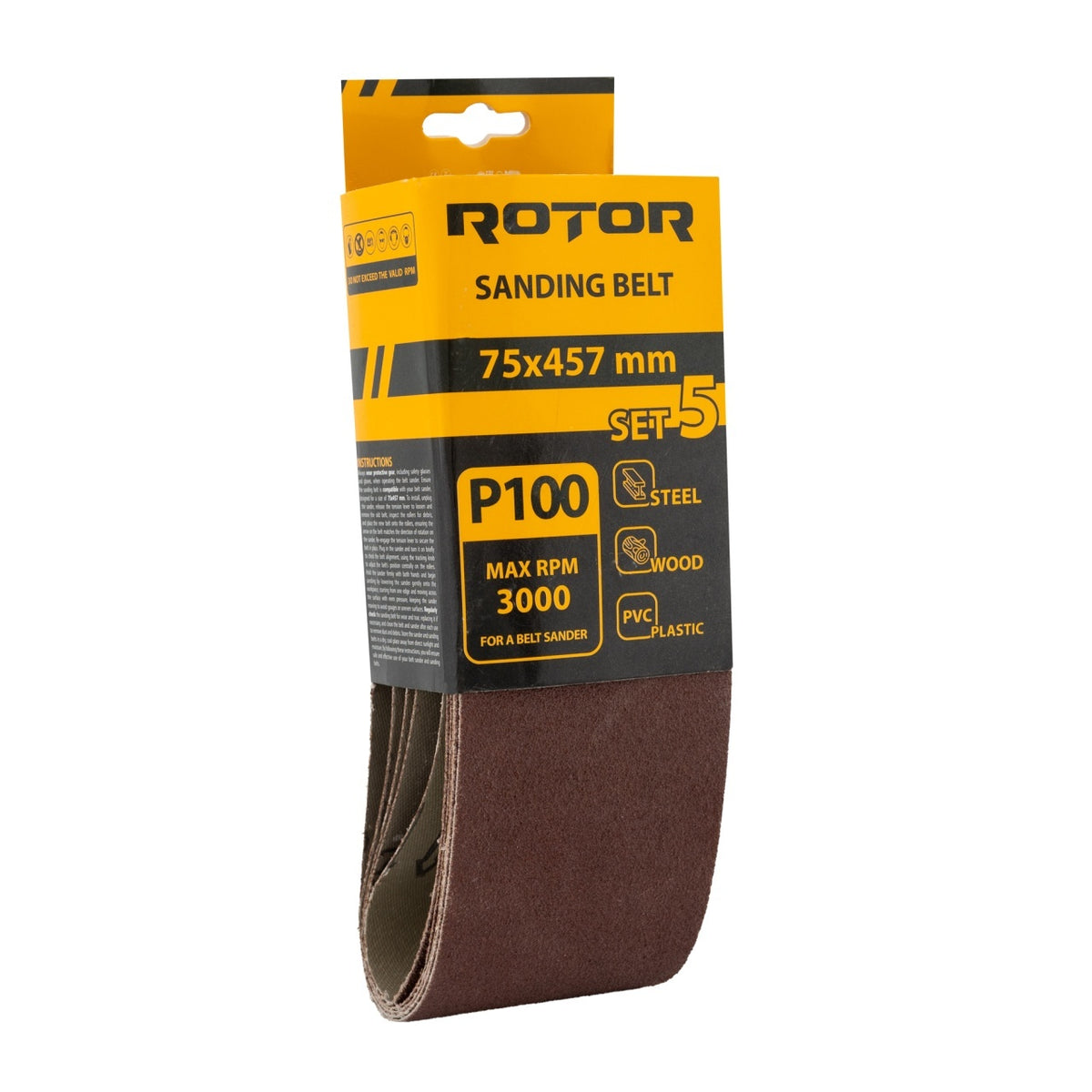 Bandă abrazivă ROTOR 75×457 mm P100 – set 5 buc