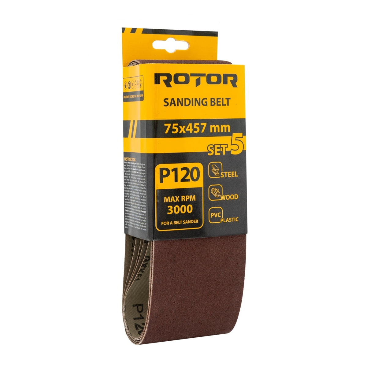 Bandă abrazivă ROTOR 75×457 mm P120 – set 5 buc