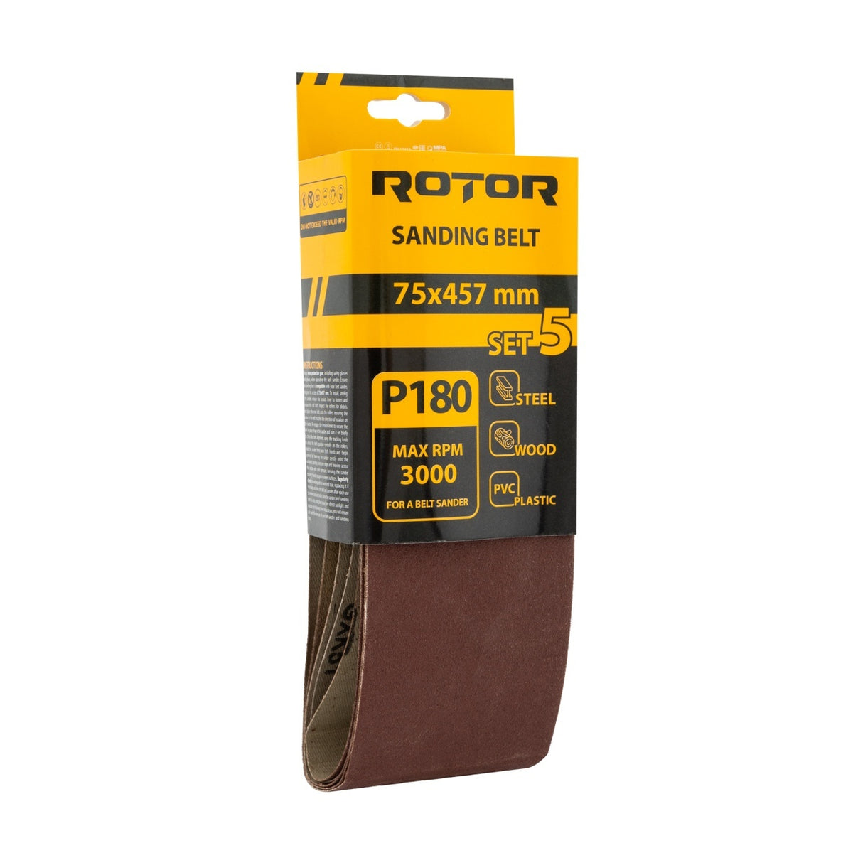 Bandă abrazivă ROTOR 75×457 mm P180 – set 5 buc