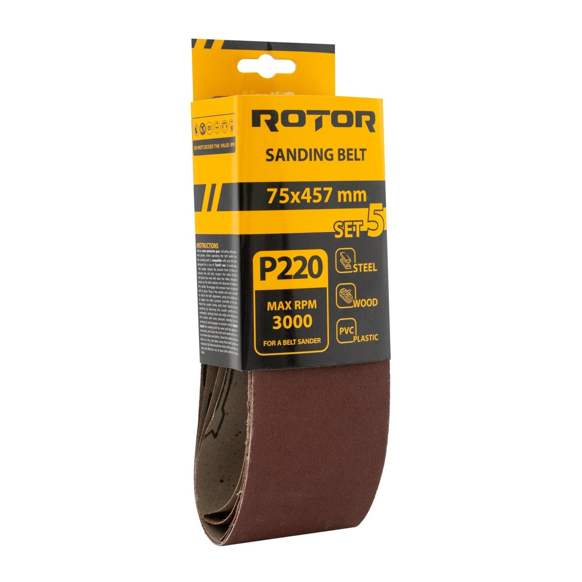 Bandă abrazivă ROTOR 75×457 mm P220 – set 5 buc