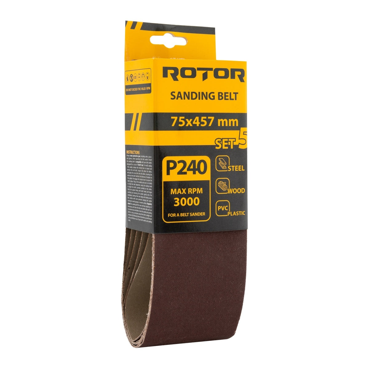 Bandă abrazivă ROTOR 75×457 mm P240 – set 5 buc