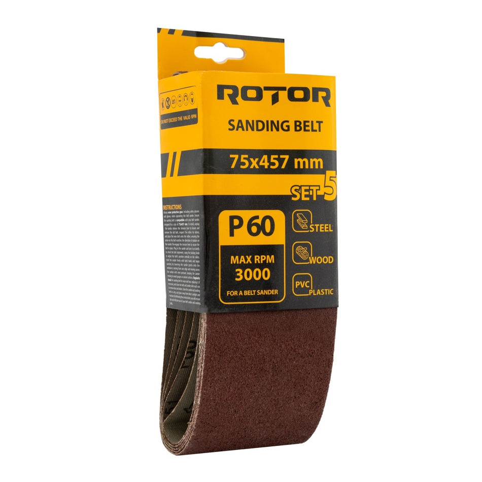 Bandă abrazivă ROTOR 75×457 mm P60 – set 5 buc