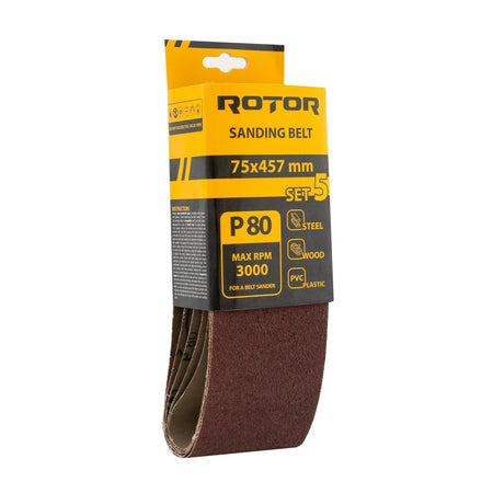 Bandă abrazivă ROTOR 75×457 mm P80 – set 5 buc