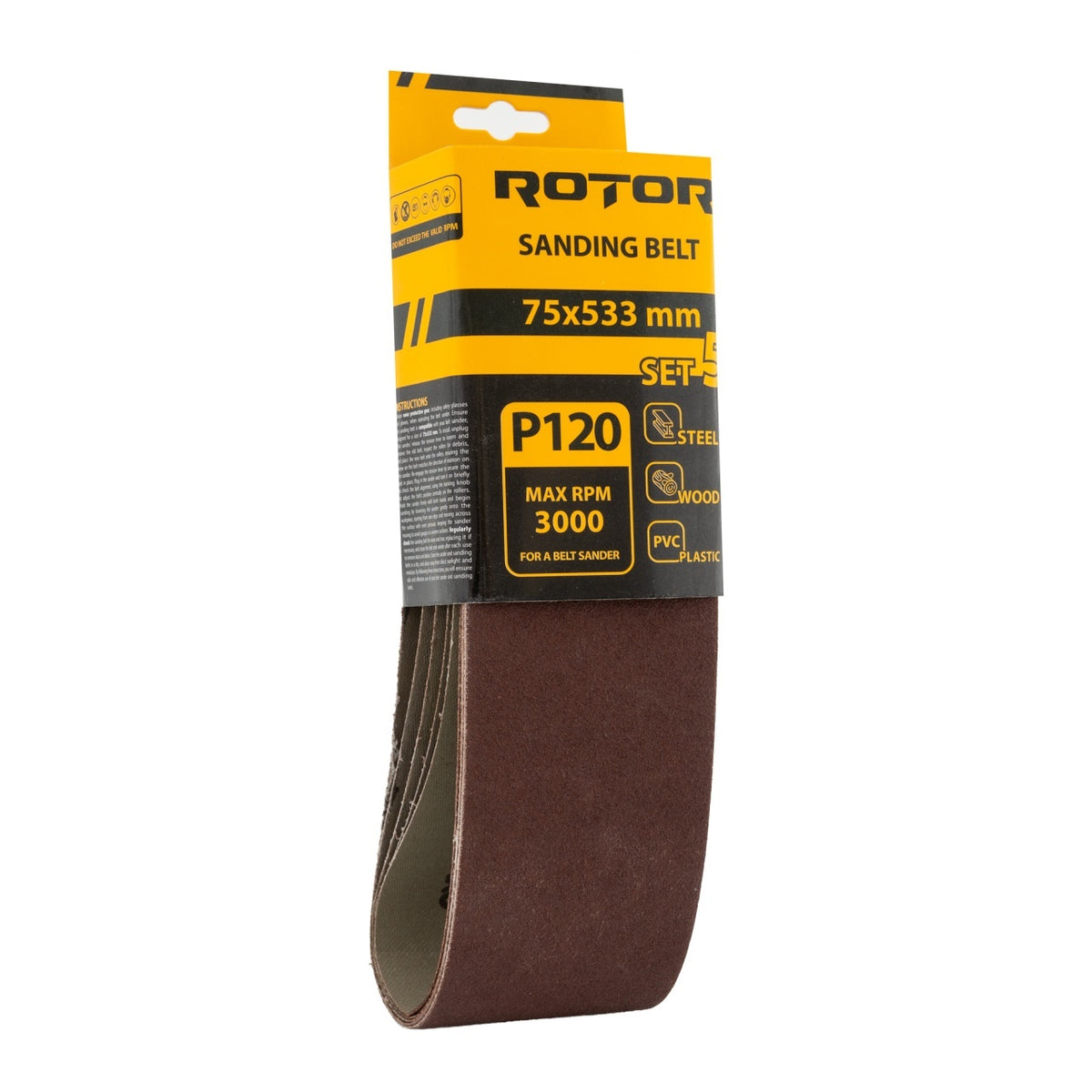 Bandă abrazivă ROTOR 75×533 mm P120 – set 5 buc