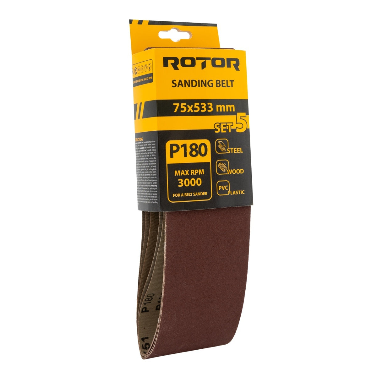 Bandă abrazivă ROTOR 75×533 mm P180 – set 5 buc