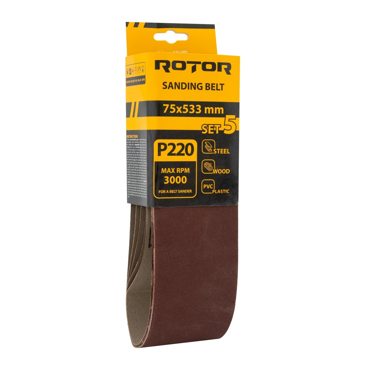 Bandă abrazivă ROTOR 75×533 mm P220 – set 5 buc