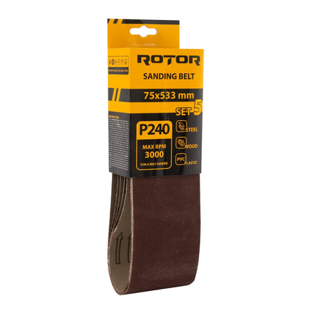 Bandă abrazivă ROTOR 75×533 mm P240 – set 5 buc