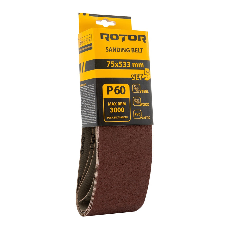 Bandă abrazivă ROTOR 75×533 mm P60 – set 5 buc