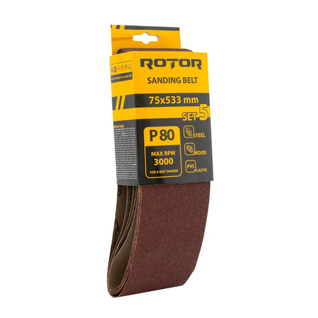 Bandă abrazivă ROTOR 75×533 mm P80 – set 5 buc