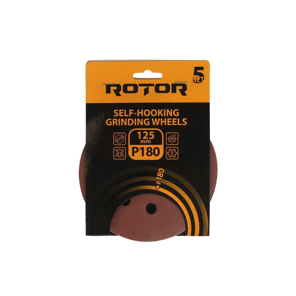 Disc abraziv velcro ROTOR Ø125 mm P180 – set 5 buc