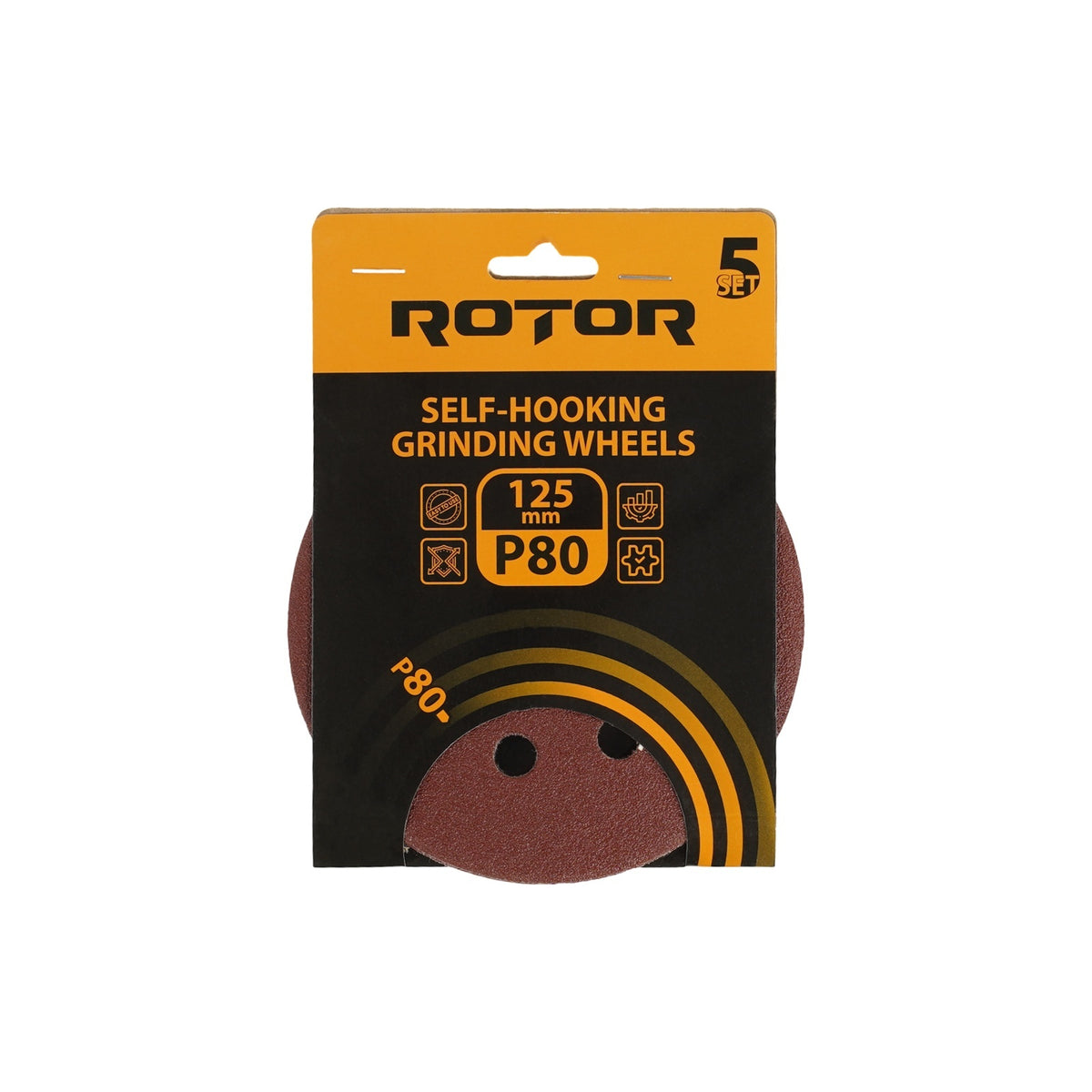 Disc abraziv velcro ROTOR Ø125 mm P80 – set 5 buc