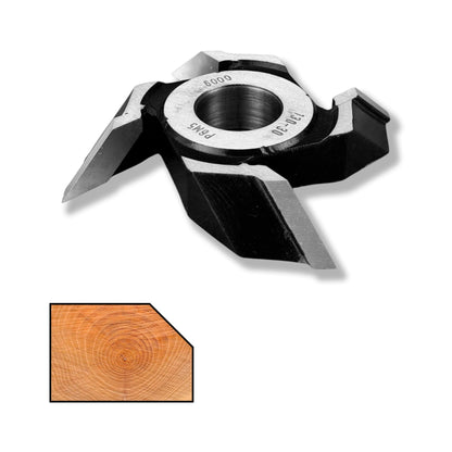 Freza cu alezaj placata cu hss destinata pentru prelucrarea lemnului anume de fatetat la 45 grade permite grosime pana la 20 mm