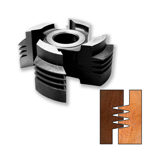 Freza îmbinare lamelar longitudinal lemn 54 mm, cu umăr și profil de 3 dinți. Ideală pentru îmbinări precise și rezistente în prelucrarea lemnului.