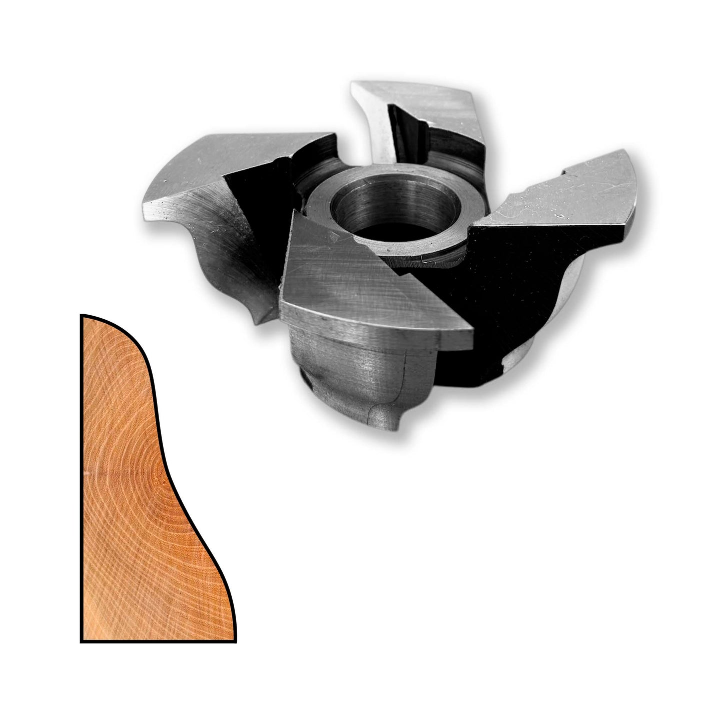 Freza pentru cornișă profilată, spațiu de lucru 45 mm, placată cu HSS – ideală pentru finisaje de înaltă precizie.