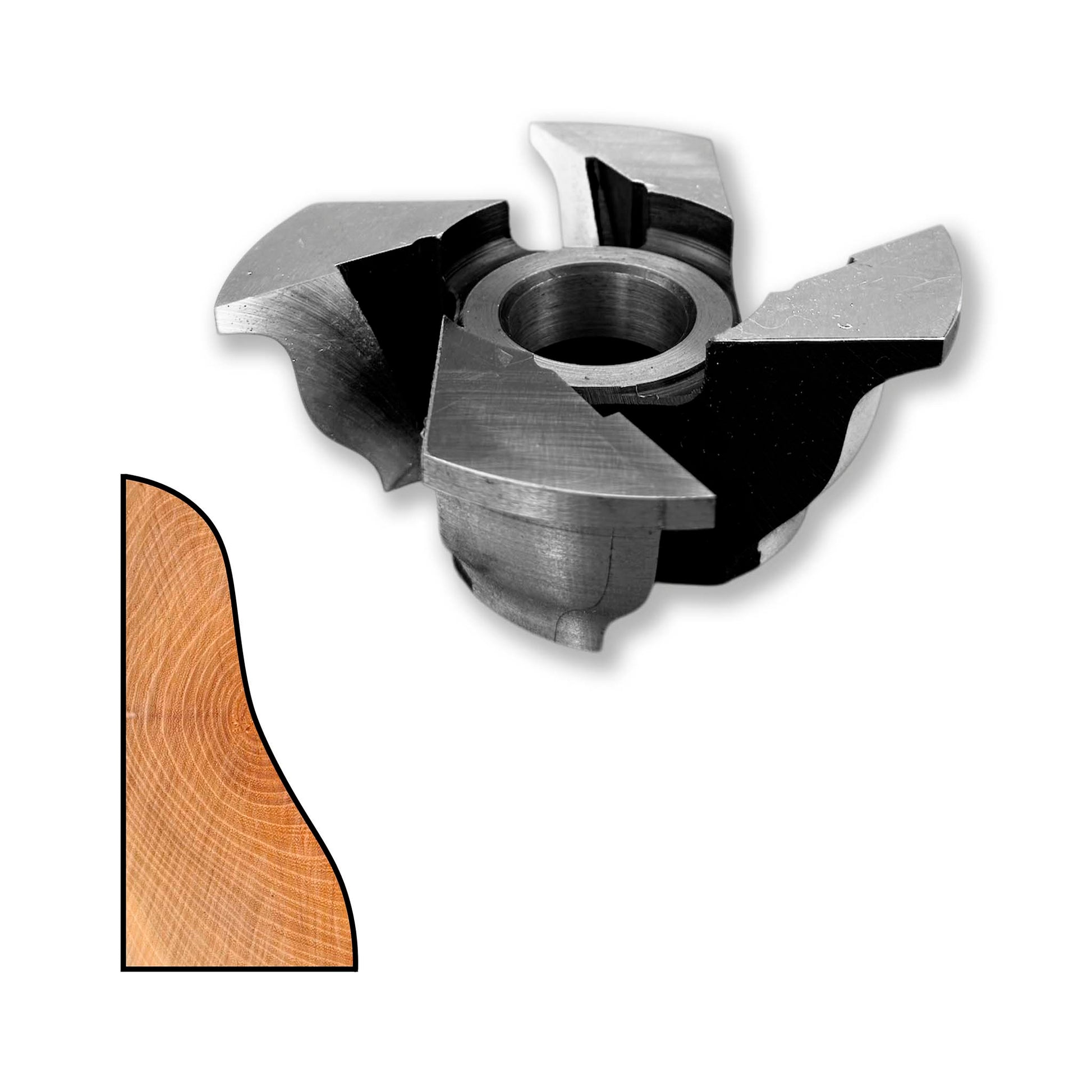 Freza pentru cornișă profilată, spațiu de lucru 45 mm, placată cu HSS – ideală pentru finisaje de înaltă precizie.