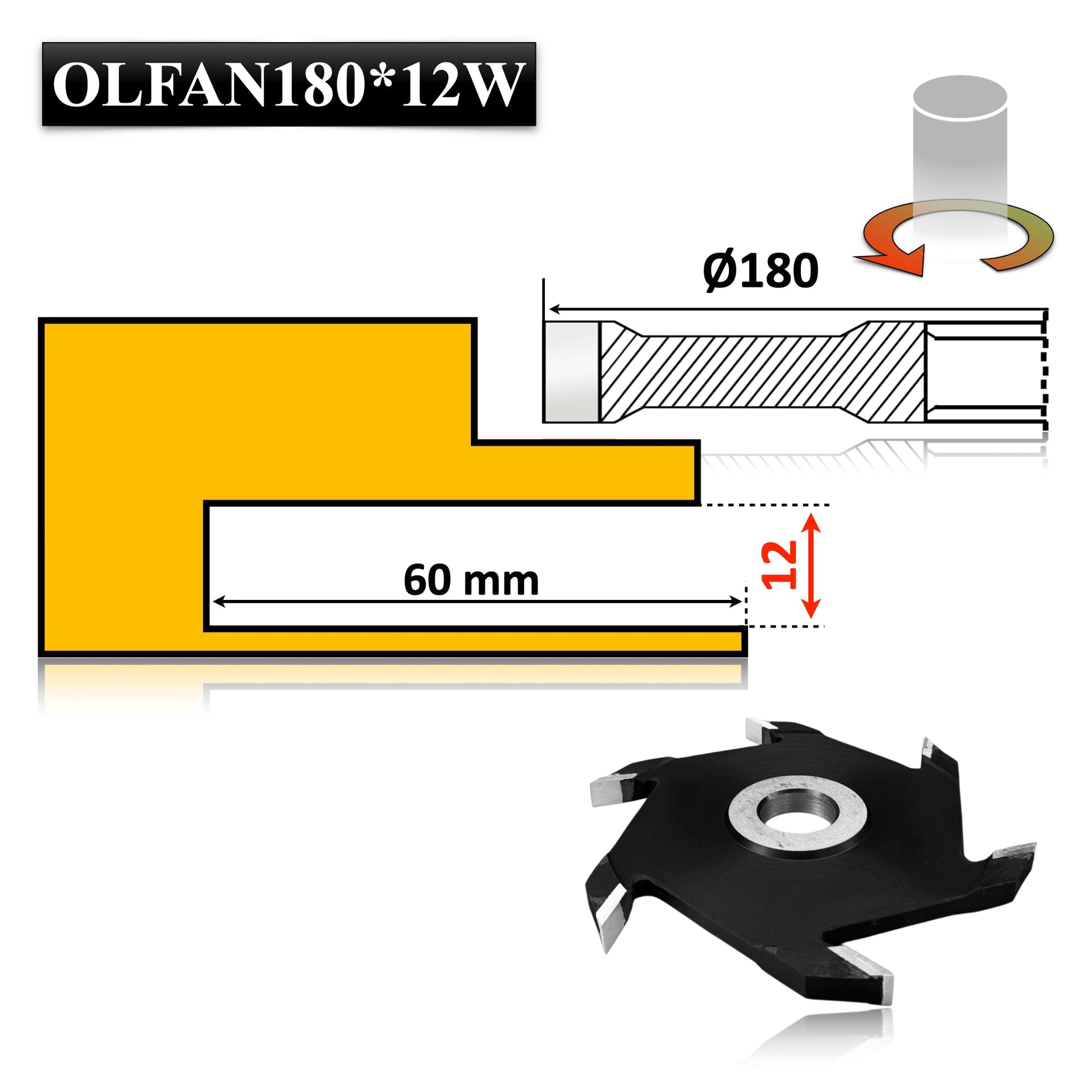 Freză circulară Vidia, 180 mm diametru, 12 mm lățime – frezare profesională pentru falturi și canale.