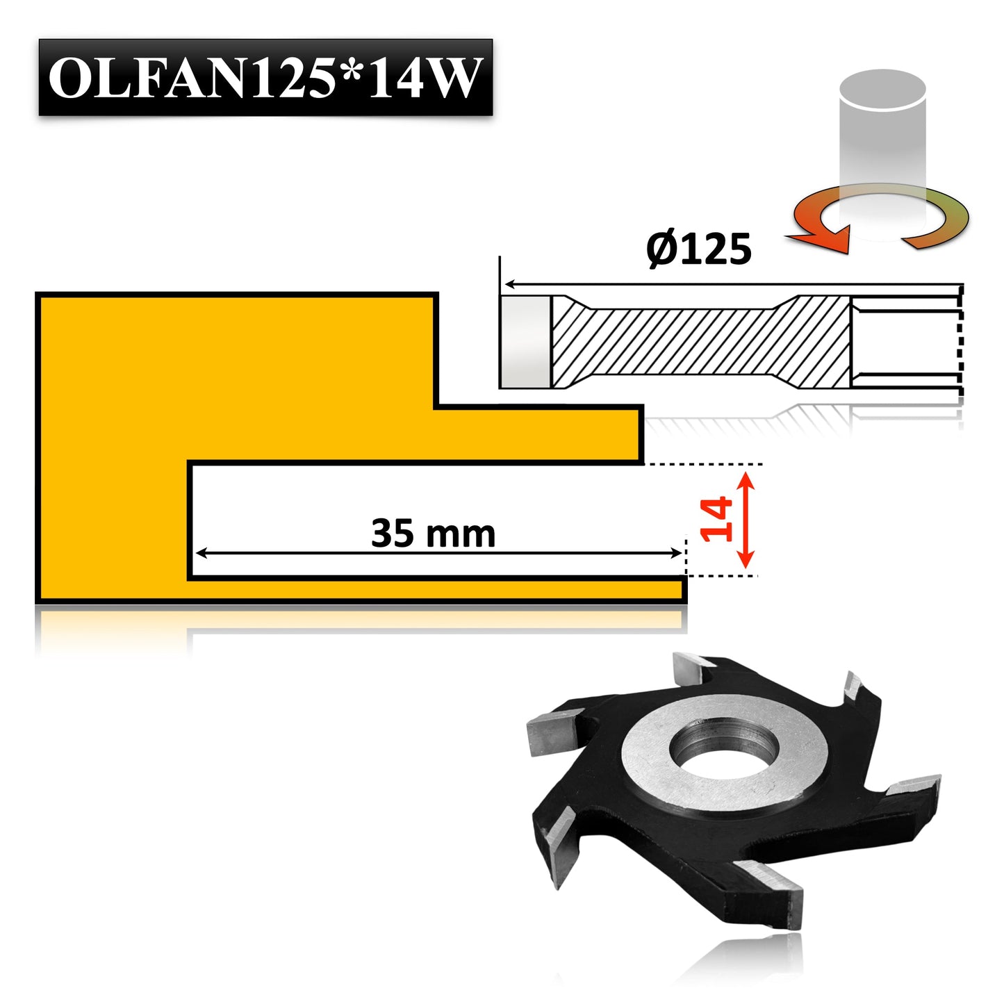 Freză nut clasică Vidia, 125 x 14 mm – ideală pentru realizarea de ulucuri și falturi precise în lemn.