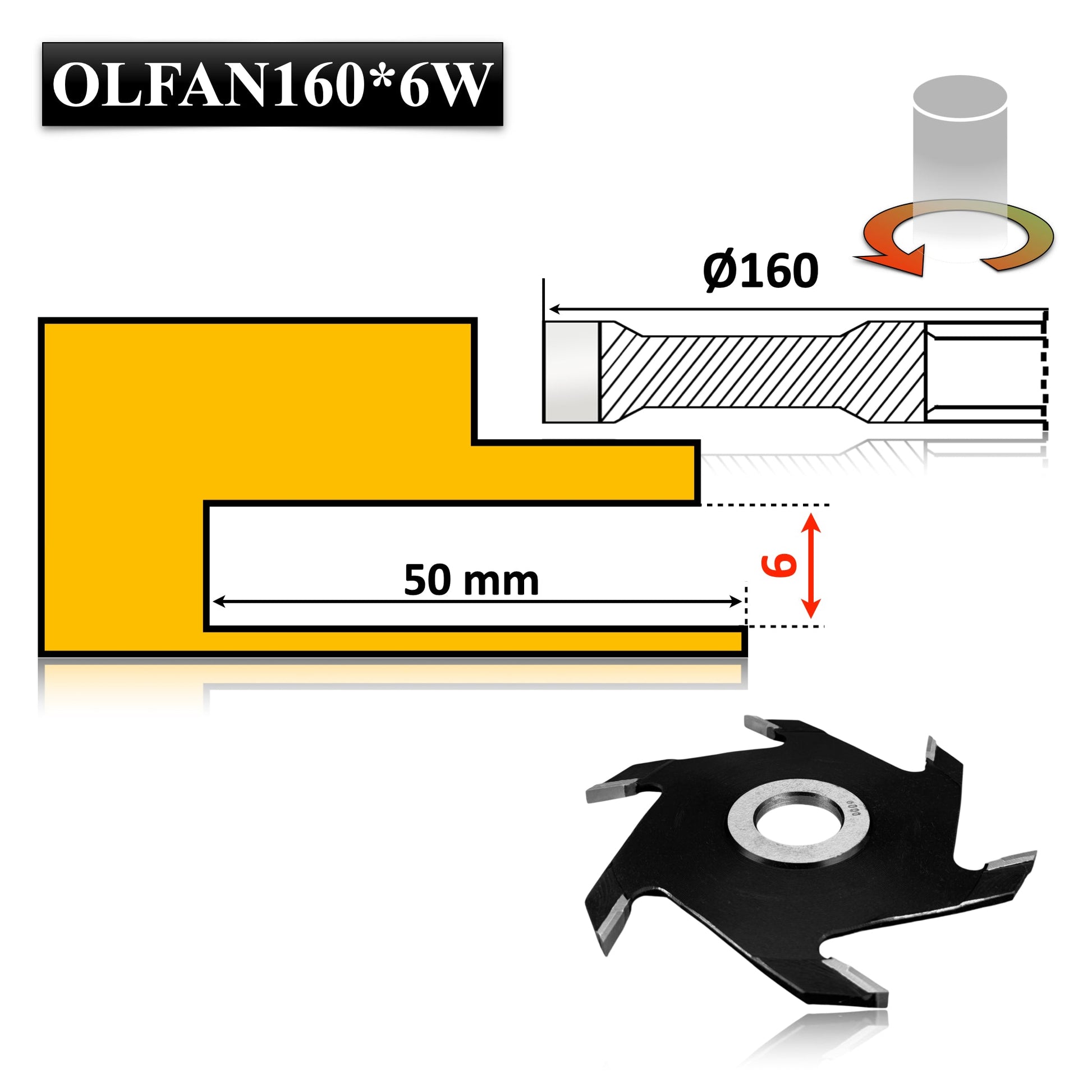 Freză pentru nuturi și caneluri, 160 x 6 mm, cu plăcuțe Vidia – tăieri curate și durabile în lemn masiv.