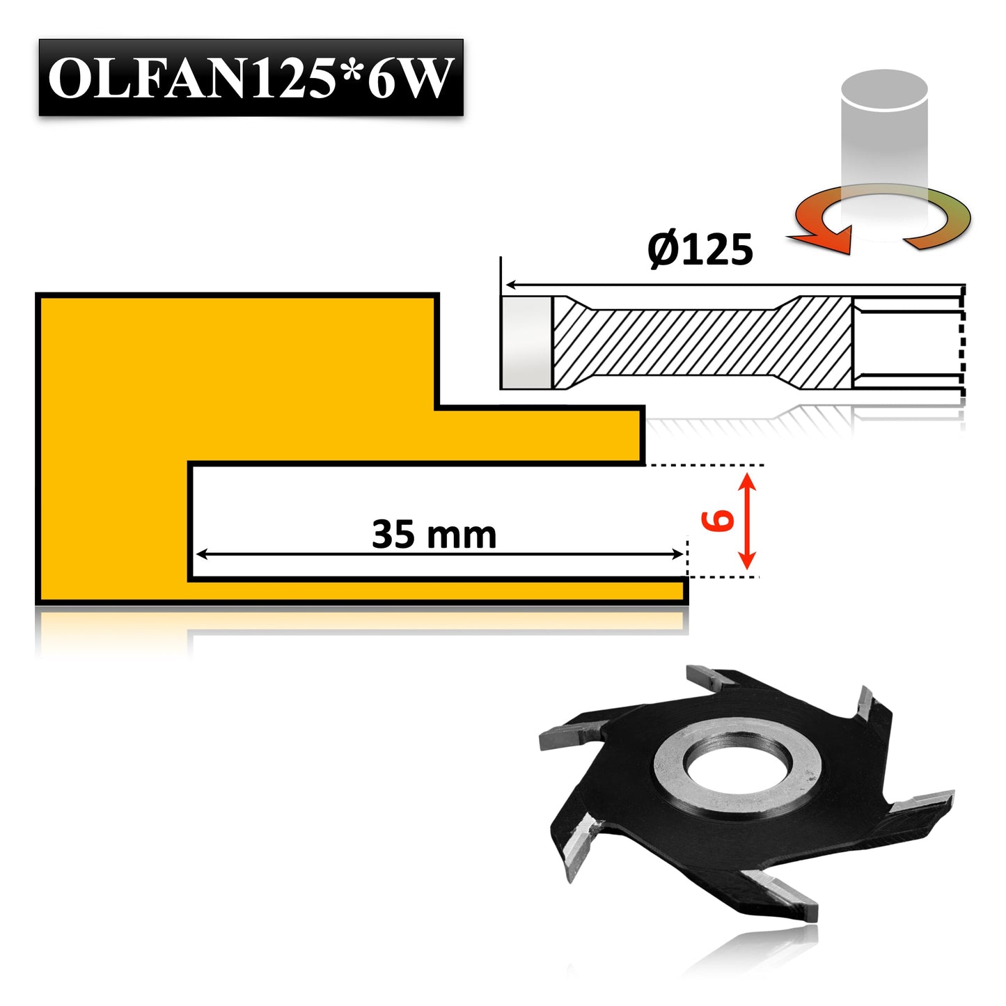 Freză nut clasică Vidia, 125 x 6 mm – ideală pentru realizarea de ulucuri și falturi precise în lemn.