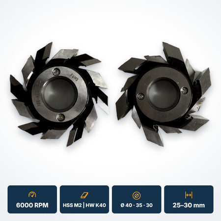 Freze nut și feder drept D130, alezaj Ø40 mm – vedere de sus, tăișuri HSS M2 (marcaj P6M5)