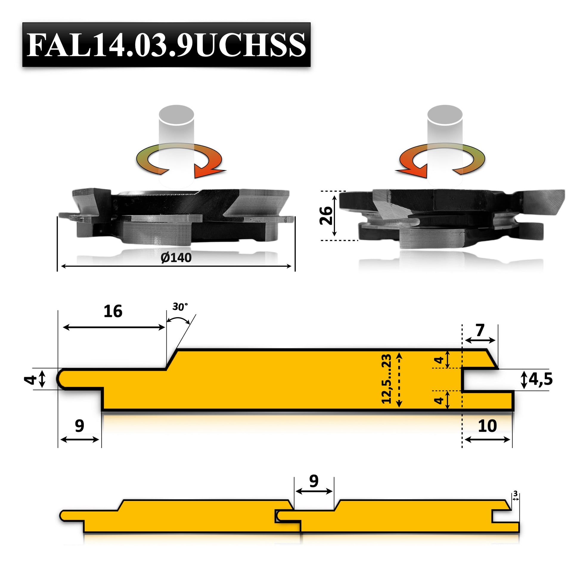 Perfecțiune în prelucrarea lambriului! Set de freze profil oblic, diametru 140 mm, rezistente și compatibile cu freze 4 fețe și clasice.