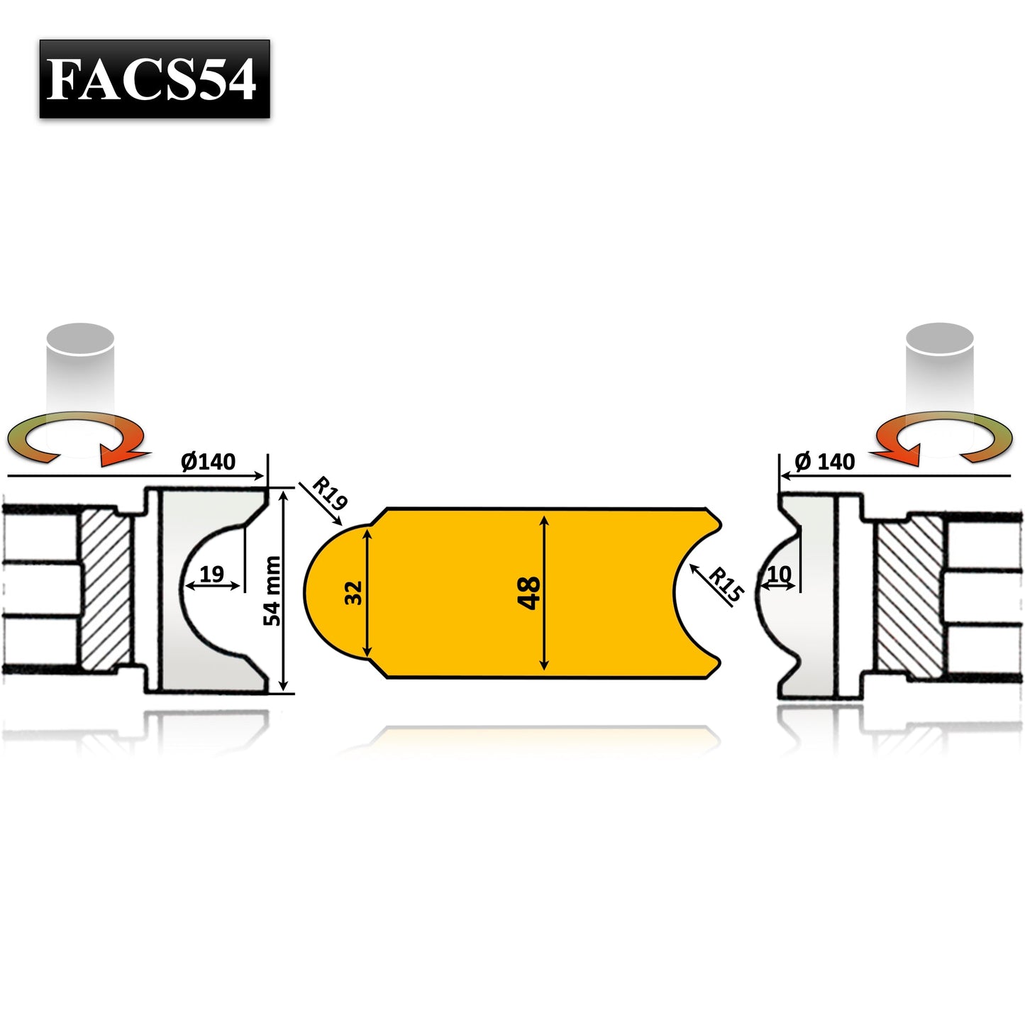 Freze profilate pentru ciubar, set de 2 buc., ax 30 mm, grosime de lucru 38 - 48 mm, pentru prelucrare profesională.